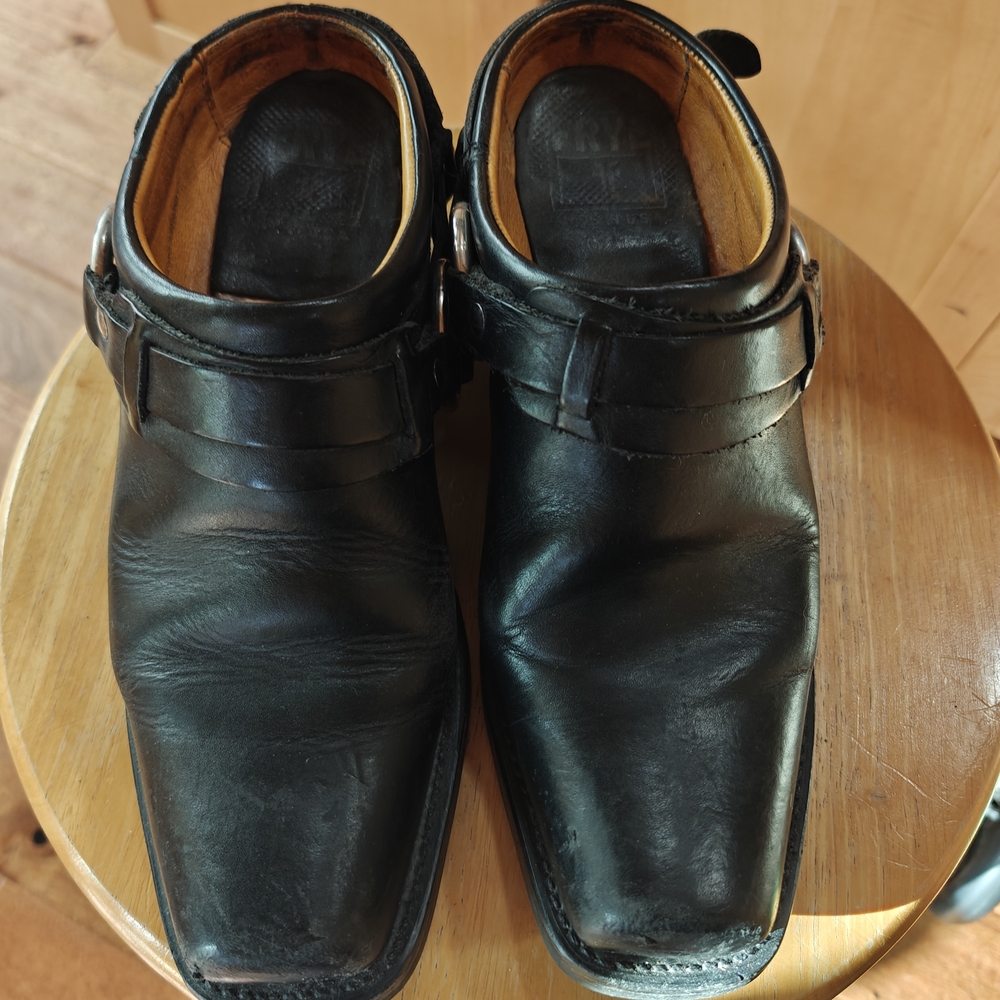 Frye Black Leather Harness Mules with Silver Accents - Picture 3 of 9